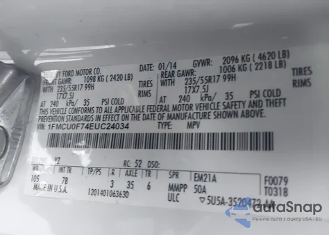 2014 Ford Escape S from USA, damaged, VIN 1FMCU0F74EUC24034